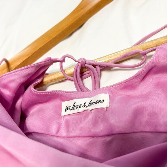 For Love & Lemons Kyra Silk Mini Dress Pink Satin Cowl Neck Open Side Size Small - Picture 8 of 9